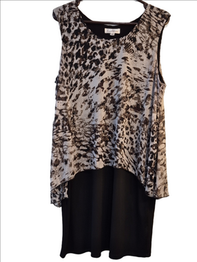 Tradition Brown, Cream And Black Leopard Print Sleeveless Layered Dress